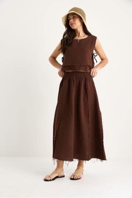 Textuur Blouse & Rok Muslin Stof Twee-Delige Set - Image 4
