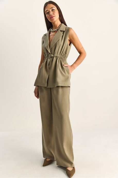 Hoge Taille Wijde Pijpen Co-ord Set met Jasje Kraag - Image 1