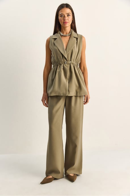 Hoge Taille Wijde Pijpen Co-ord Set met Jasje Kraag - Image 2