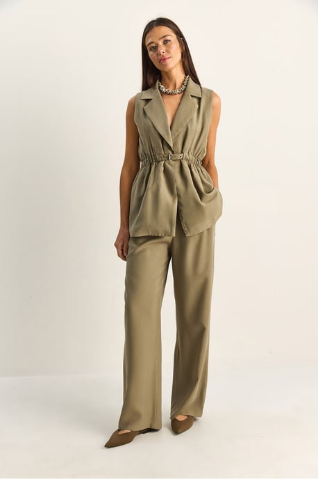 Hoge Taille Wijde Pijpen Co-ord Set met Jasje Kraag - Image 3