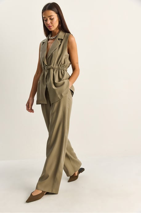 Hoge Taille Wijde Pijpen Co-ord Set met Jasje Kraag - Image 4