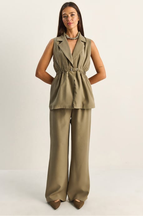 Hoge Taille Wijde Pijpen Co-ord Set met Jasje Kraag - Image 5