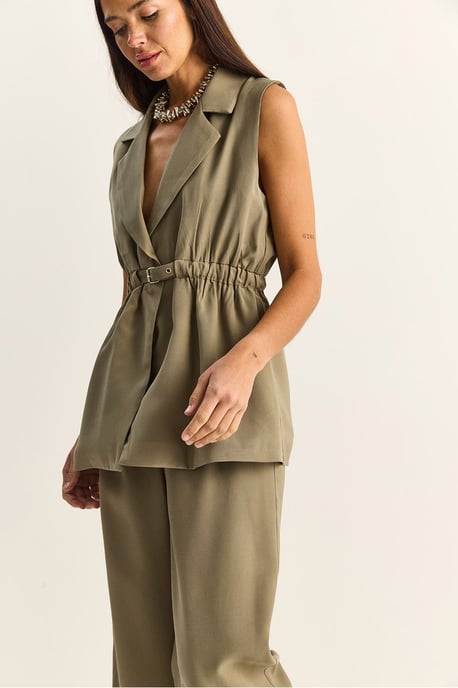 Hoge Taille Wijde Pijpen Co-ord Set met Jasje Kraag - Image 6