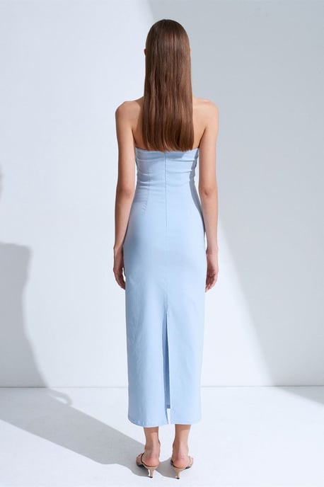 Strapless Bodycon Midi Dress With Slit - Image 2