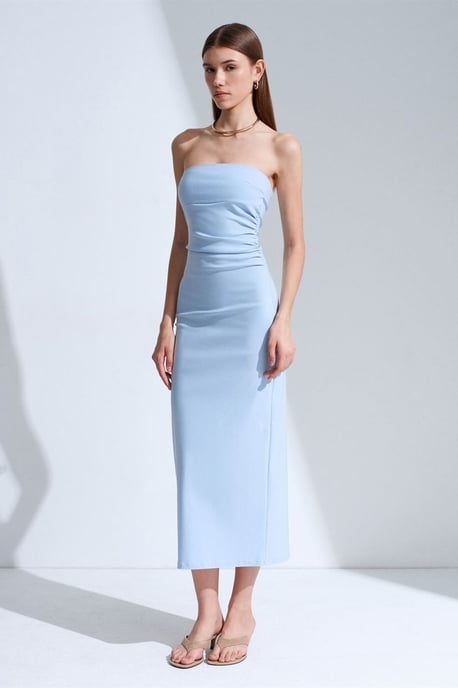 Strapless Bodycon Midi Dress With Slit - Image 4