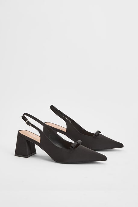 Riley Satin Bow Detail Slingback Medium Block Heel Court Shoes - Image 3