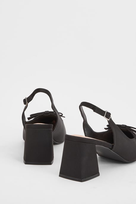 Riley Satin Bow Detail Slingback Medium Block Heel Court Shoes - Image 4