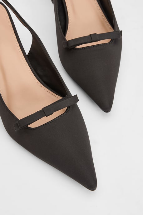 Riley Satin Bow Detail Slingback Medium Block Heel Court Shoes - Image 5