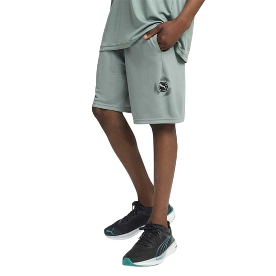 Puma Shorts för barn med aktivt grafiskt tryck och resår i midjan (Grön) - Image 3