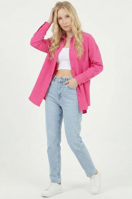 Relaxed Fit Poplin Shirt with Button Closure - Image 1