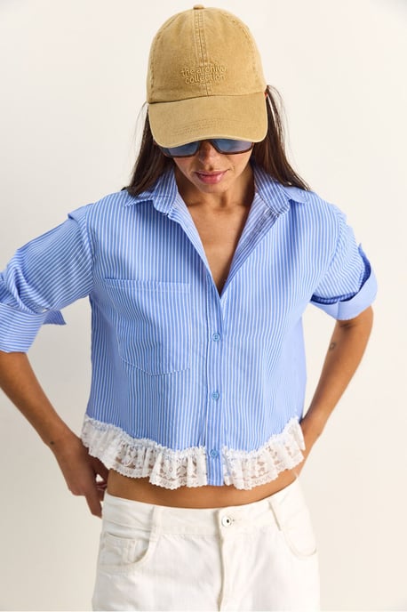 Striped Crop Button-Front Shirt - Image 2