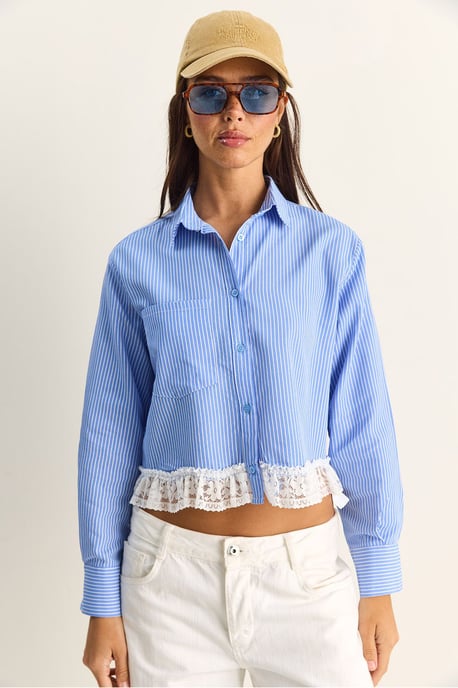 Striped Crop Button-Front Shirt - Image 3