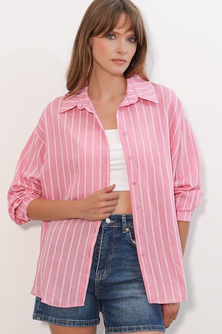 Gestreepte Oversized Blouse met Knopsluiting - Image 1