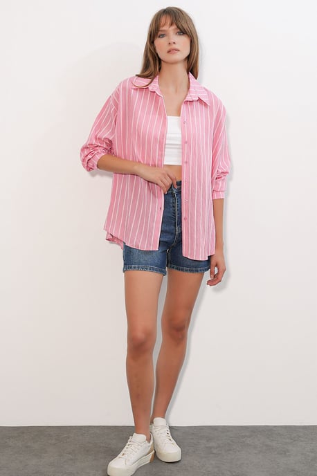Gestreepte Oversized Blouse met Knopsluiting - Image 2