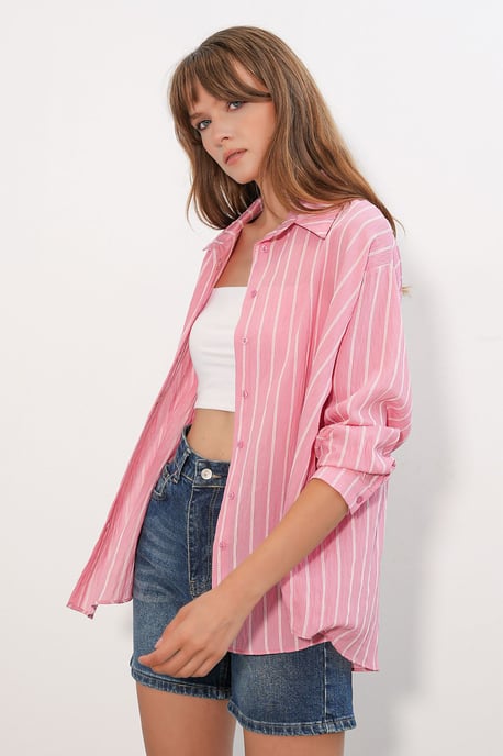 Gestreepte Oversized Blouse met Knopsluiting - Image 4