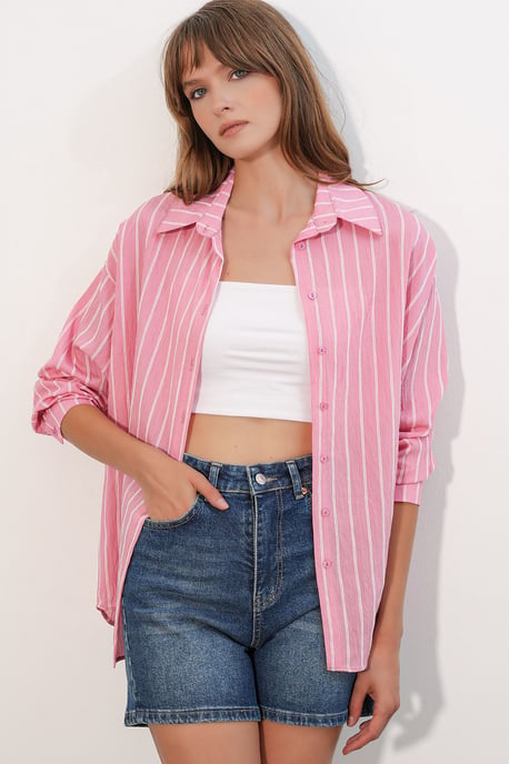 Gestreepte Oversized Blouse met Knopsluiting - Image 5