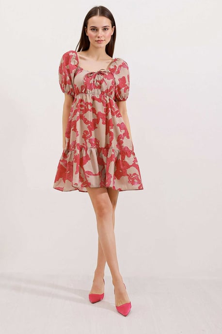 Square Neck A-Form Mini Dress with Bow - Image 2
