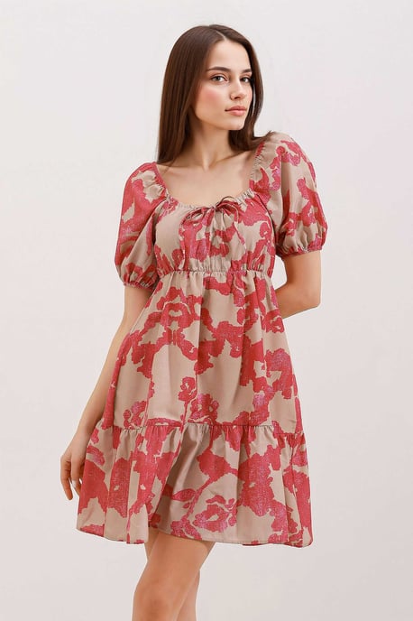 Square Neck A-Form Mini Dress with Bow - Image 3