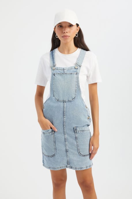 Denim Pinafore Mini Klänning med Fickdetalj - Image 3