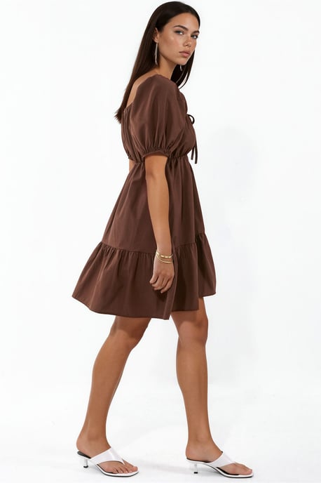 Square Neck A-Form Mini Dress with Bow - Image 2