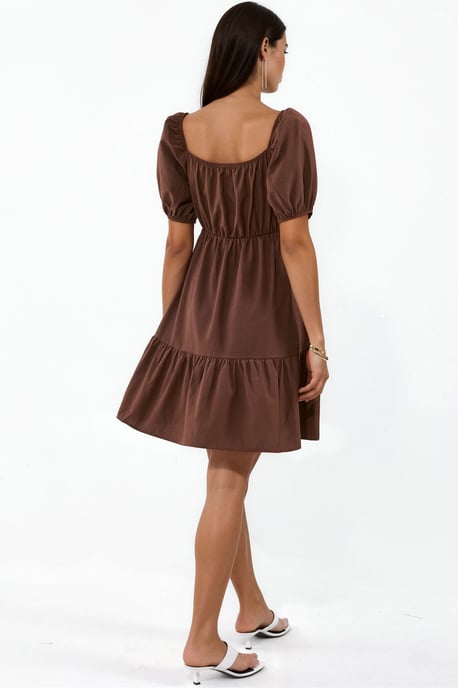 Square Neck A-Form Mini Dress with Bow - Image 3