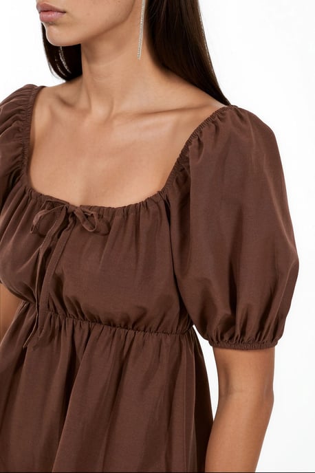 Square Neck A-Form Mini Dress with Bow - Image 4