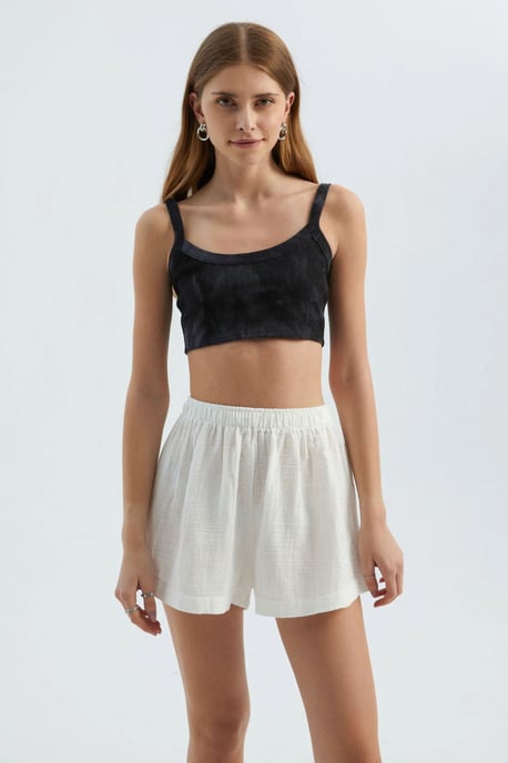 Linne Hög Midja Elastiska Midjeshorts - Image 1