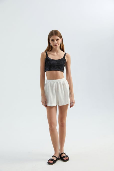 Linne Hög Midja Elastiska Midjeshorts - Image 5