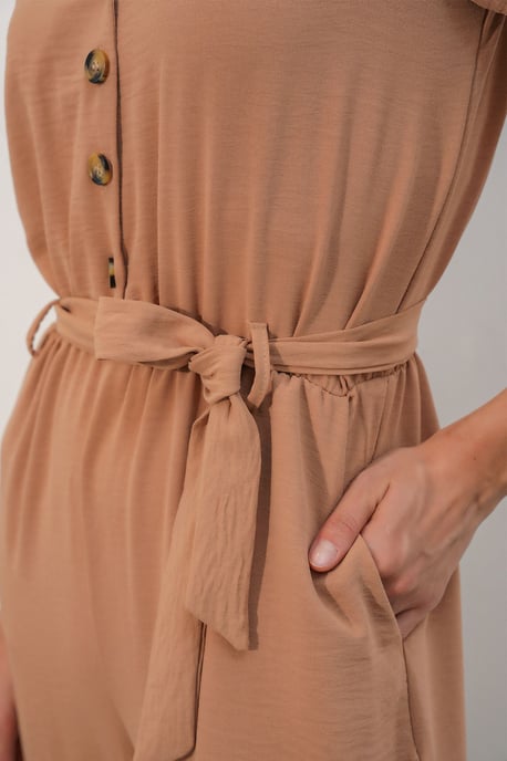 Effen Geweven Jumpsuit met Kraag en Strikdetail - Image 5
