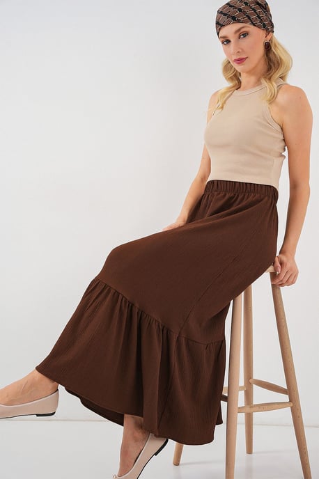 Gestructureerde Maxi Breirok met Elastische Taille - Image 4