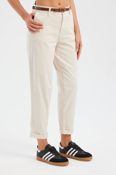 Cotton High Waist Carrot fit Trousers with a Belt - Image 2