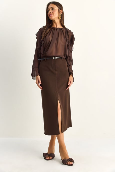 High-Waist Midi Pencil Skirt With Slit - Image 1