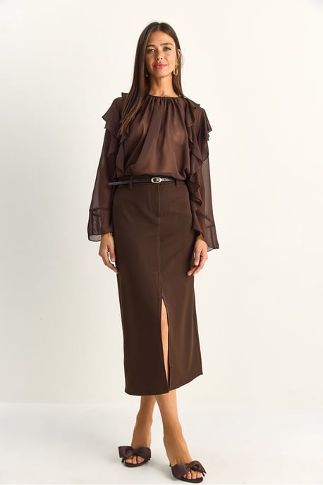 High-Waist Midi Pencil Skirt With Slit - Image 2