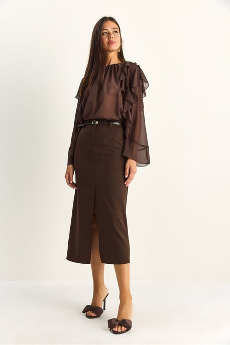 High-Waist Midi Pencil Skirt With Slit - Image 3