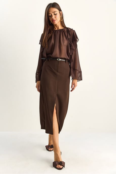 High-Waist Midi Pencil Skirt With Slit - Image 4