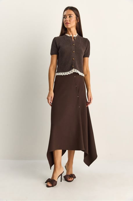 Midi A-line Skirt With Button Closure - Image 2