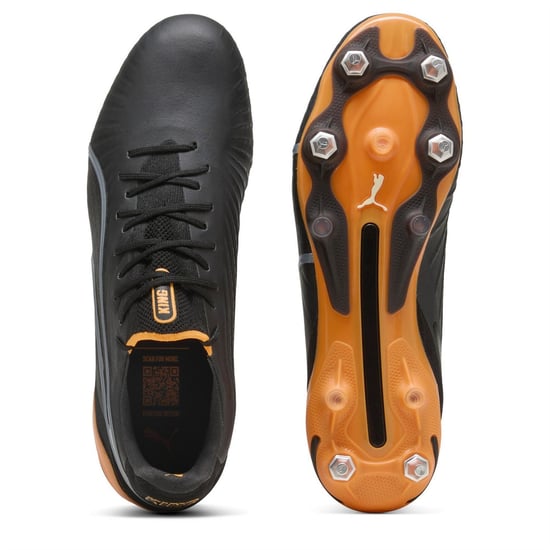 Men's Puma King .1 Soft Ground Football Boots in Black/Orange - Image 3