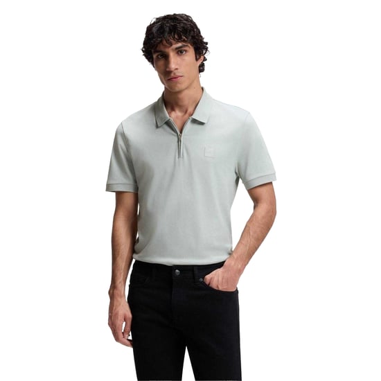 Boss Polo met kwartrits en logo voor heren (Zilver) - Image 4