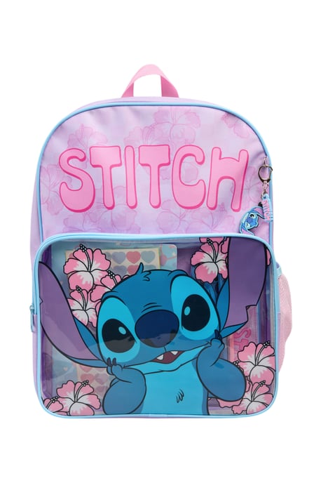 Stitch Childrens Stationery Backpack Zip Fastening blue pink - Image 1