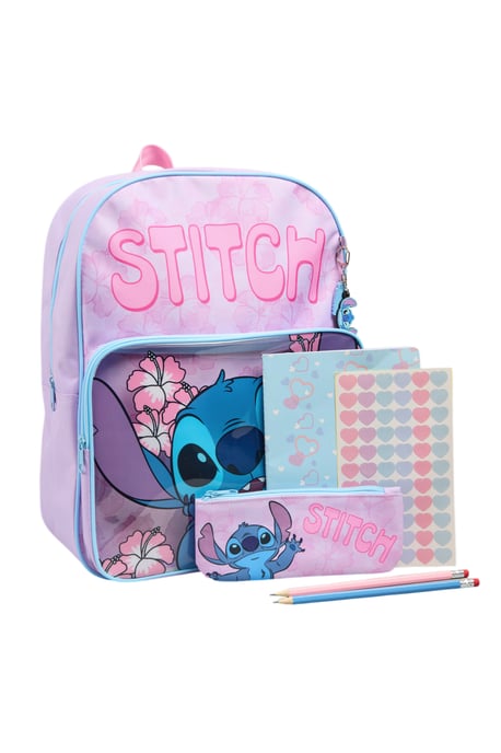 Stitch Childrens Stationery Backpack Zip Fastening blue pink - Image 4
