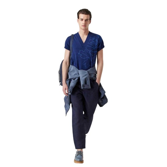 Emporio Armani Herr Floral V-Neck Tröja Väster (Blå) - Image 5