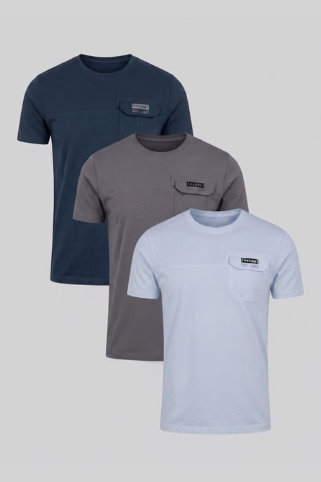 Multi 3 Pack Regular Fit Cotton Pocket Tees - Image 1