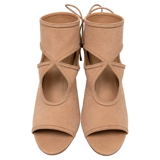 Aquazzura Sexy Thing Cutout Sandal Heels in Beige Suede - Image 3