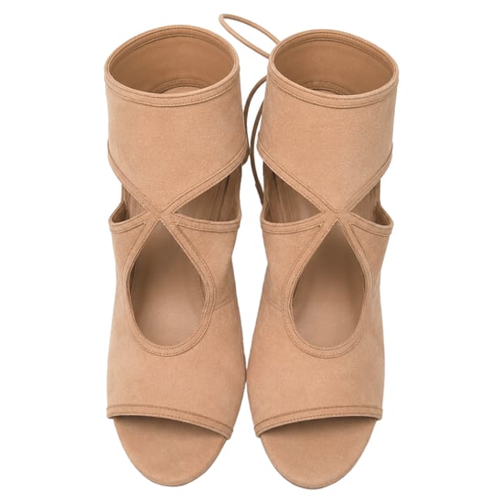 Aquazzura Sexy Thing Cutout Sandal Heels in Beige Suede - Image 4