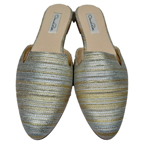 Oscar De La Renta geweven metallic gestreepte muiltjes in zilverkleurig polyester - Image 3