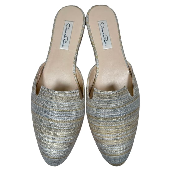 Oscar De La Renta geweven metallic gestreepte muiltjes in zilverkleurig polyester - Image 4