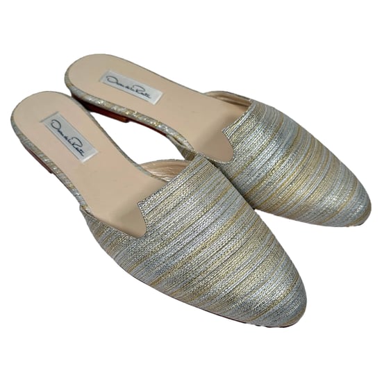 Oscar De La Renta geweven metallic gestreepte muiltjes in zilverkleurig polyester - Image 5