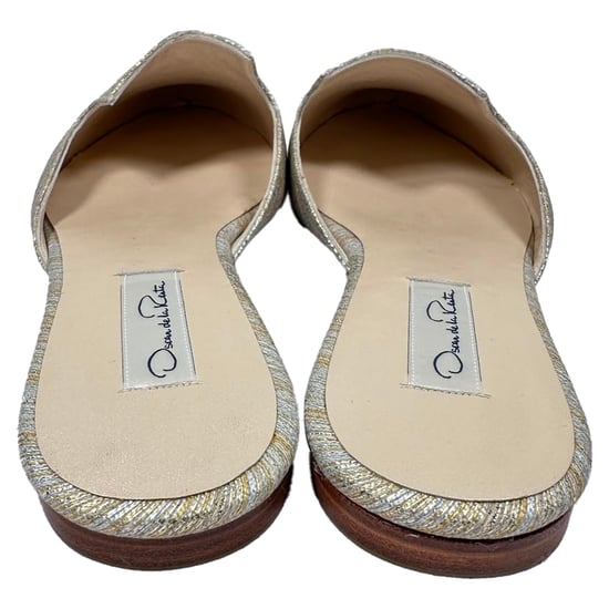 Oscar De La Renta geweven metallic gestreepte muiltjes in zilverkleurig polyester - Image 6