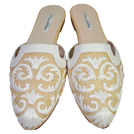 Oscar De La Renta geborduurde muiltjes in beige raffia - Image 3