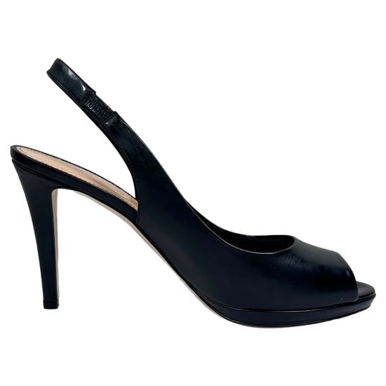 Sergio Rossi Peep Toe Slingback Pumps i svart läder - Image 1